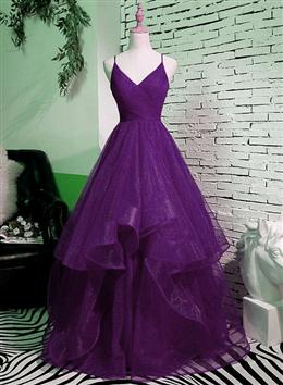 Picture of Pretty Purple V-neckline Straps Layers Tulle Party Gown, Purple Evening Dresses